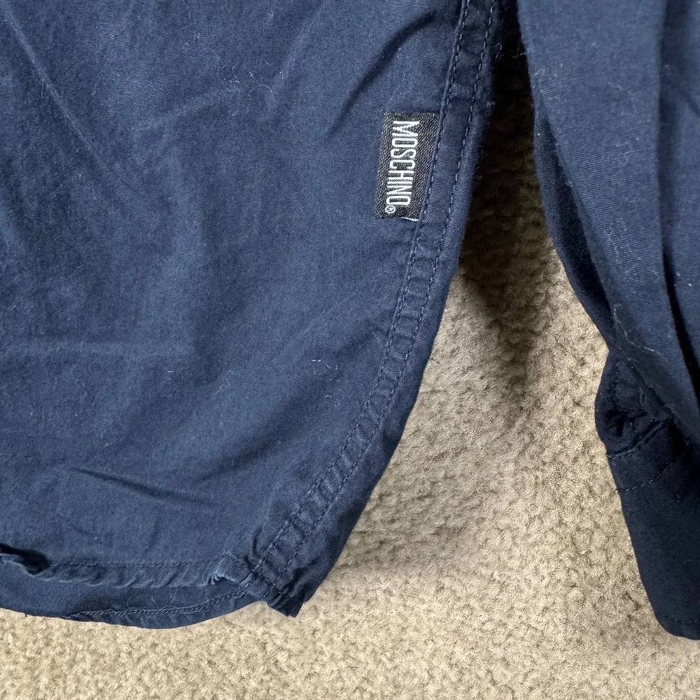 Moschino Jeans Button Down Mens Small Navy Blue Question Mark Graphic Shirt